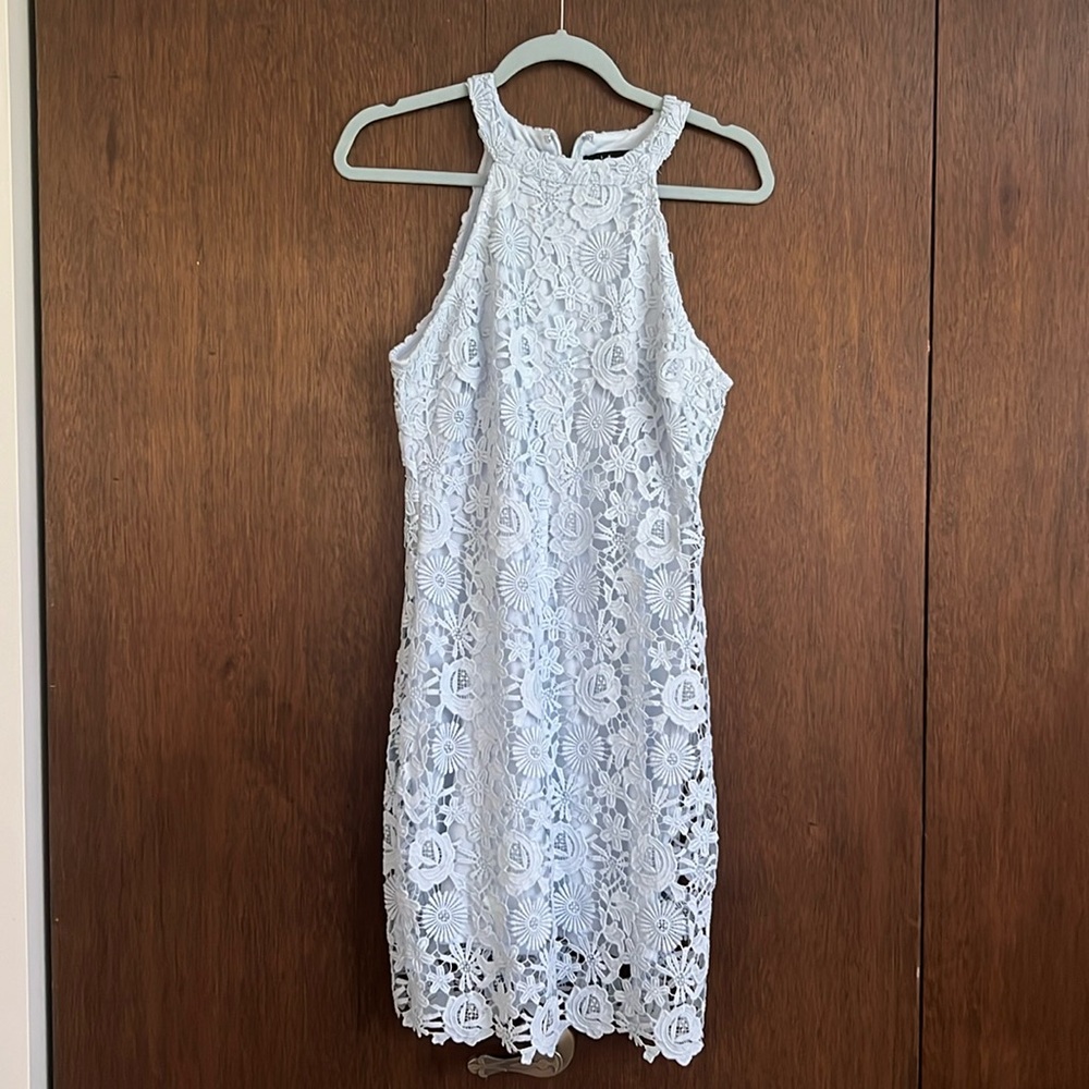 Lulus light blue crochet dress